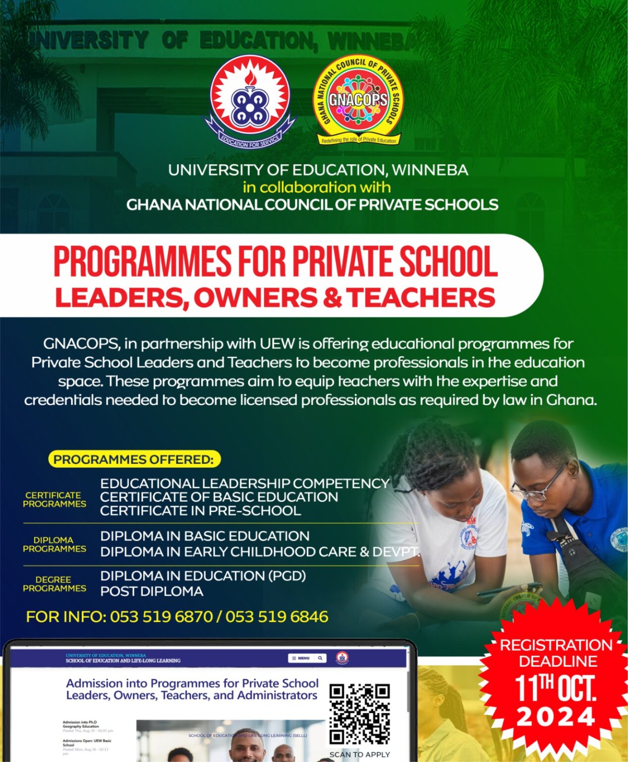 Announcement to Private Schools Enrollment Open for the 2024/2025 UEW